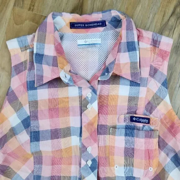 🔹️Columbia PFG Plaid Super Bonehead Button Front Sleeveless Dress Large - Picture 5 of 12